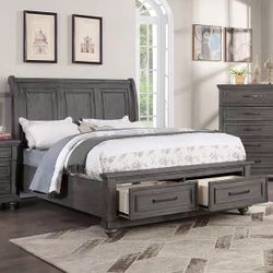 Brand New California King Storage Wooden Bed Im Gray Luxury rustic Design 