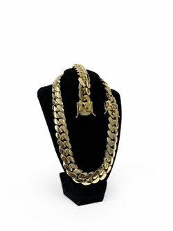 Gold Cuban Chain Set 14K