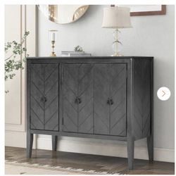 Modern Grey U-style Accent Wood Storage Cabinet with Adjustable Shelf and 3-Doors