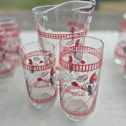 Vintage Coca-Cola BBQ Cook Out Glass Pitcher set - 1990's