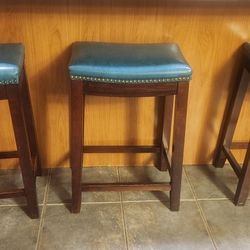  3 Blue Bar Stools Set Of 