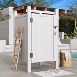 EROMMY 80.75"H X 45.75"W X 45.75"L White PVC Outdoor Shower Enclosure With Door, Weatherproof Privacy Stall For Pool & Beach, Durable Vinyl Constructi