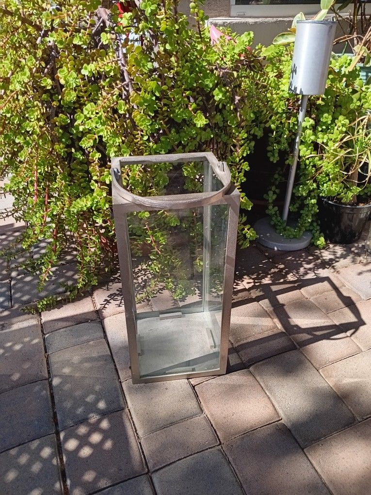 $12 Large Garden Lantern 17"x 8"  Metal Glass. Add a Candle or Solar Lights.