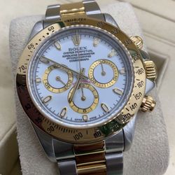 Rolex 40mm Daytona Cosmograph 16523 Yellow Gold Oyster Bracelet With White Dial, Watch & Box Only