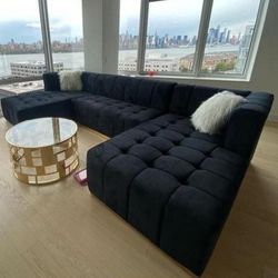 New/Black Velvet Double Chaise Sectional,seccional,couch,Delivery Available, Ask For A Discount Code