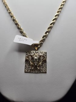 Italian Rope Chain With A Versace Pendant All In 10 K Yellow Gold Total Weight 10.11 Grams Size 24 In