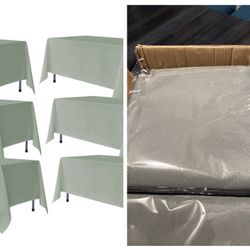 6 Pack Sage Green Rectangle Table Clothes - 90 x 156 Inch - Wrinkle and Stain Resistant Fabric Tablecloths, Washable Polyester Table Covers for Weddin
