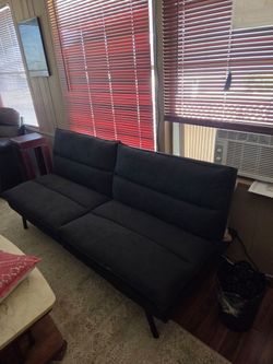 6' Black Fabric Futon Sofa Sleeper