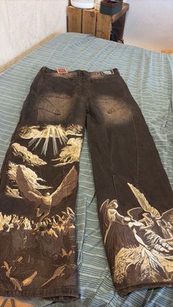 Versace Dark Wash Wide-Leg Jeans with Angel Graphic
