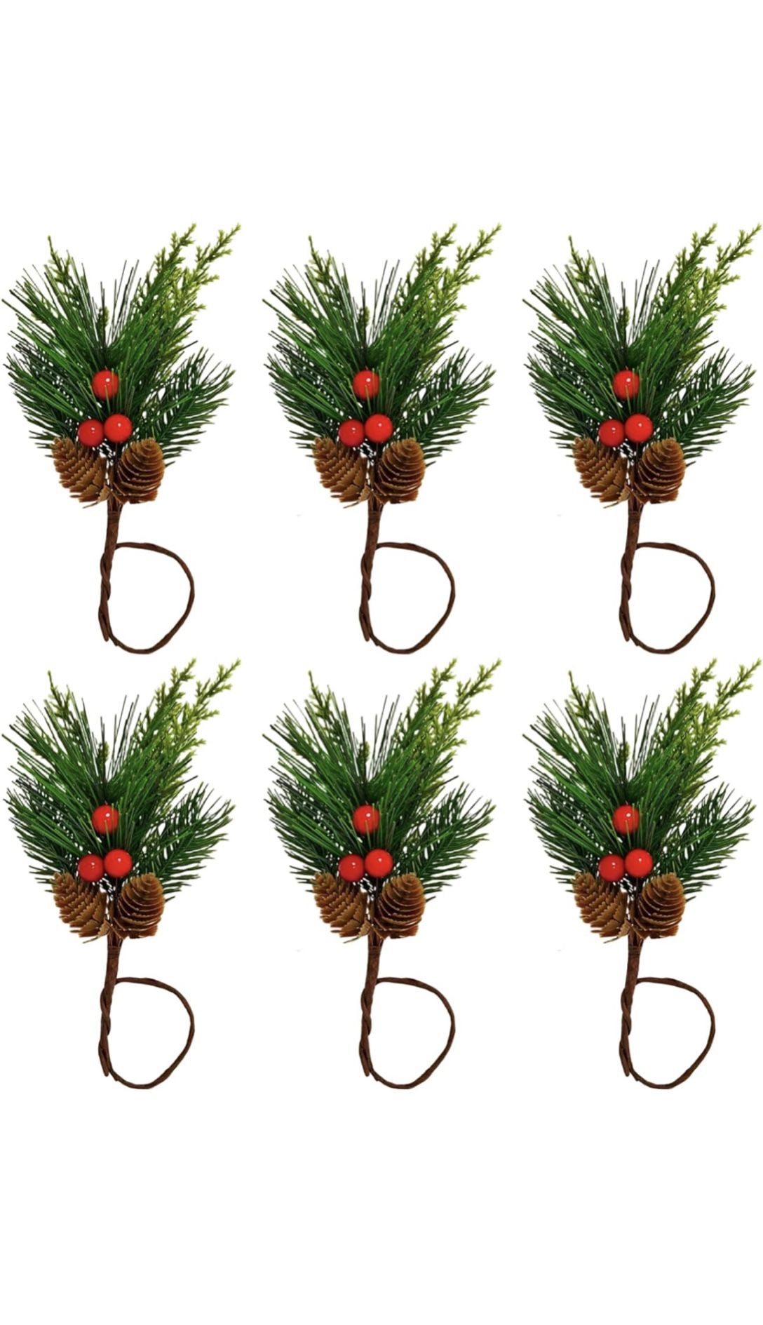 Christmas Decorations 12Pcs Christmas Napkin Rings Pine Cones Needles Napkin Holders with Red Berries Unique Table Decoration for Wedding Banquet Tabl