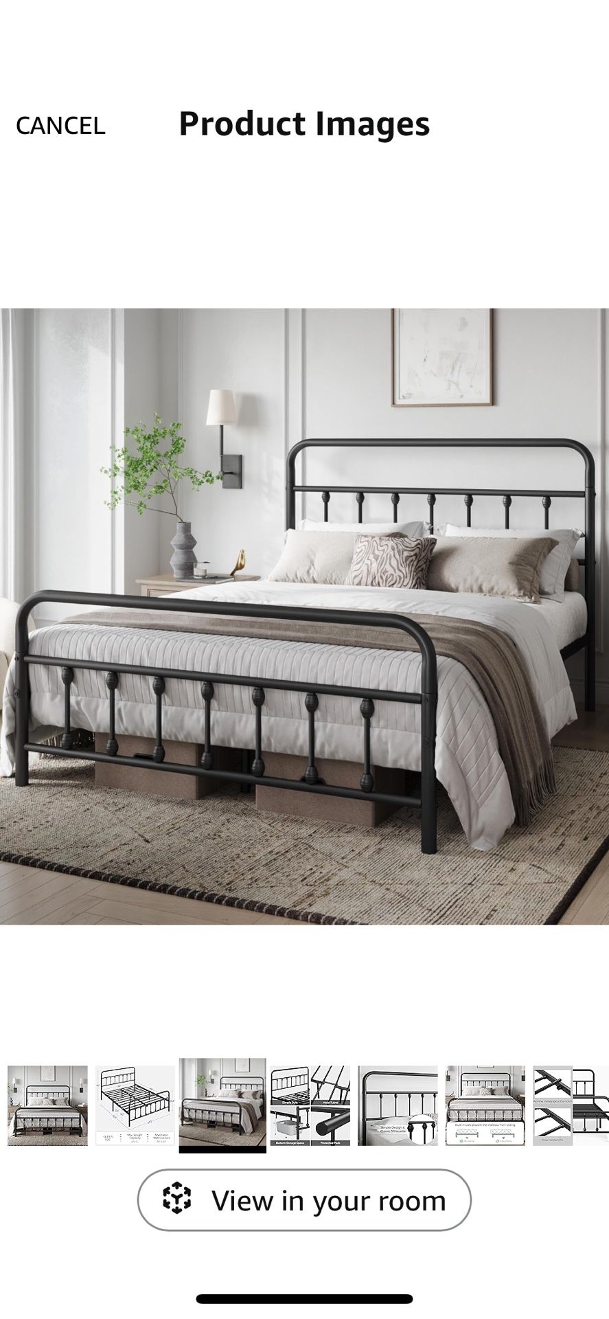 Classic Metal Platform Bed Frame Mattress Foundation with Victorian Style Iron-Art Headboard/Footboard/Under Bed Storage/No Box Spring Needed/Queen Si