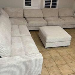 New 127x164x66 X-Large Corduroy Sectional Couch With Ottoman / Free Delivery 