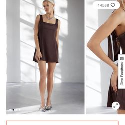 Dark Brown Bow Mini Dress - Urban Outfitters
