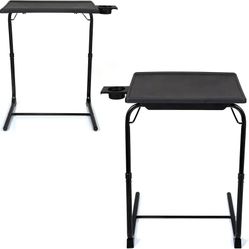 Set of 2 Portable Computer Table Office Desk Height & Angle Adjusting Furniture, Black