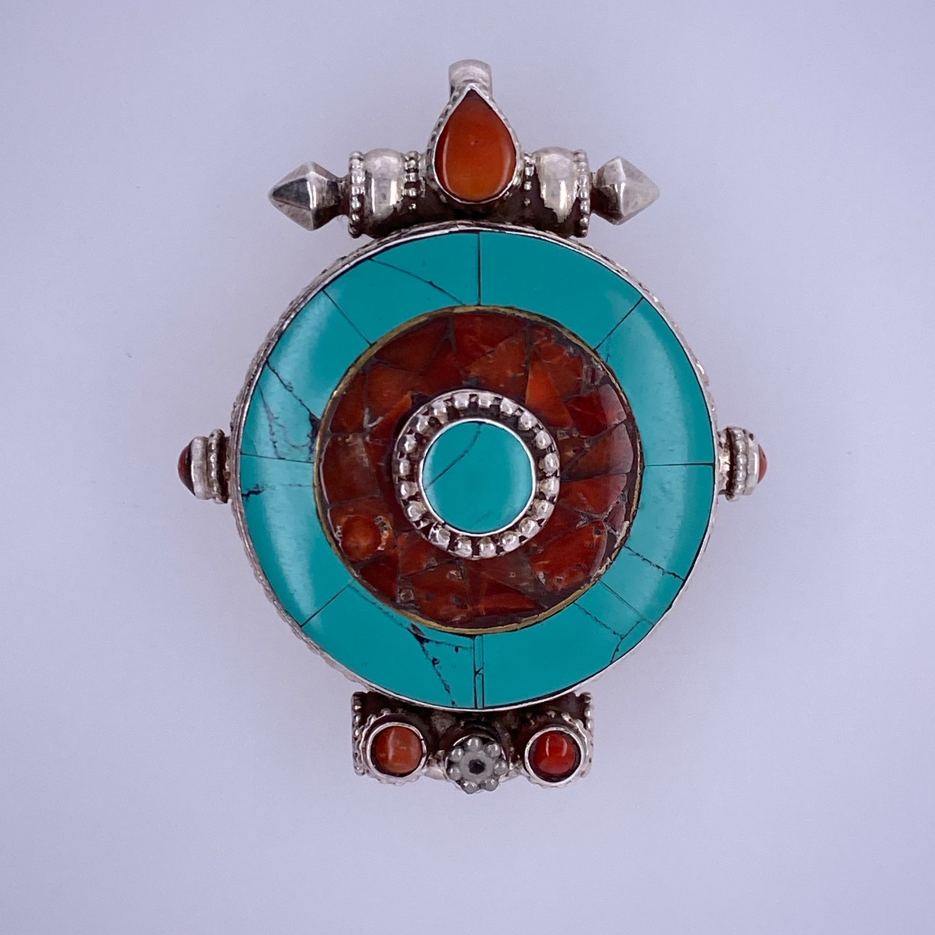 925 Sterling Silver Vintage Turquoise Round Pendant
