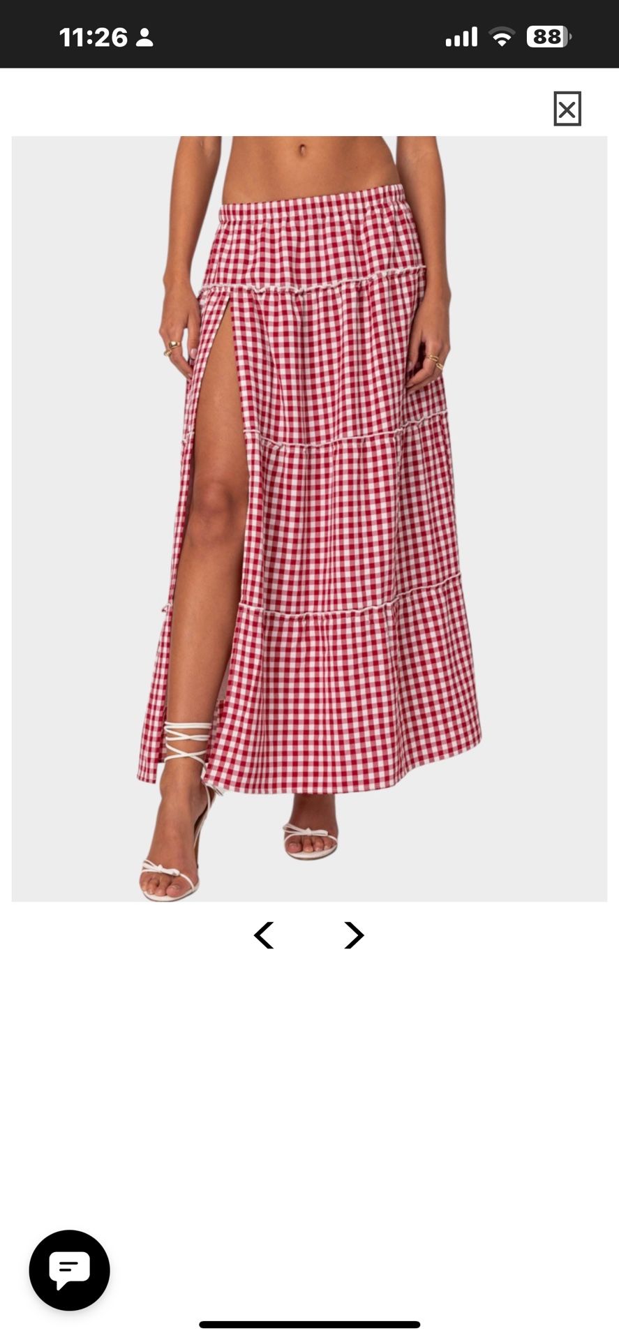 NWT EDIKTED Size Medium Red/White Gingham Side Slit Maxi Skirt Retails: 68.00