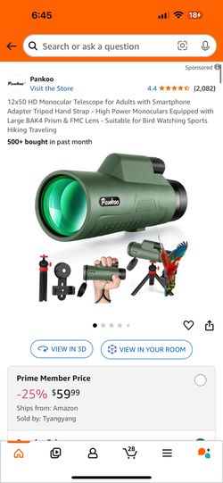 12x50 HD Monocular Telescope for Adults with Smartphone Adapter Tripod Hand Strap