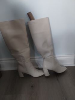 beige women's high leg heels
