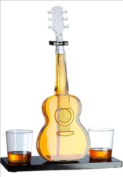 Brand New Guitar-Shaped Whiskey Decanter Set with Glasses