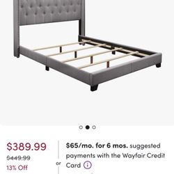 Grey Queen Size Tufted Bed Frame design low profile with mattress and box 