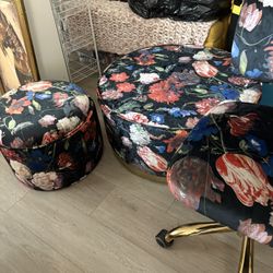 floral ottoman and desk chair 