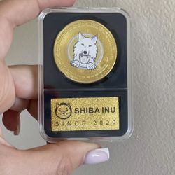 Saitana Shiba Coin Souvenir Golden Metal In Plastic Protective Case 