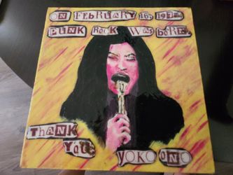 Yoko Ono fan art- painting on 6"x6" wooden block