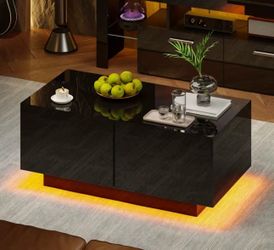 ✨ Brand New Black High-Gloss LED Coffee Table w/ 2 Drawers – RGB App Control