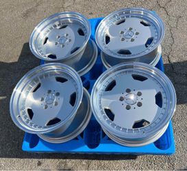 18" STAGGERED SET MERCEDES AERO MONOBLOCK STYLE SILVER MACHINE WHEELS 18x8 18x9 5X112
