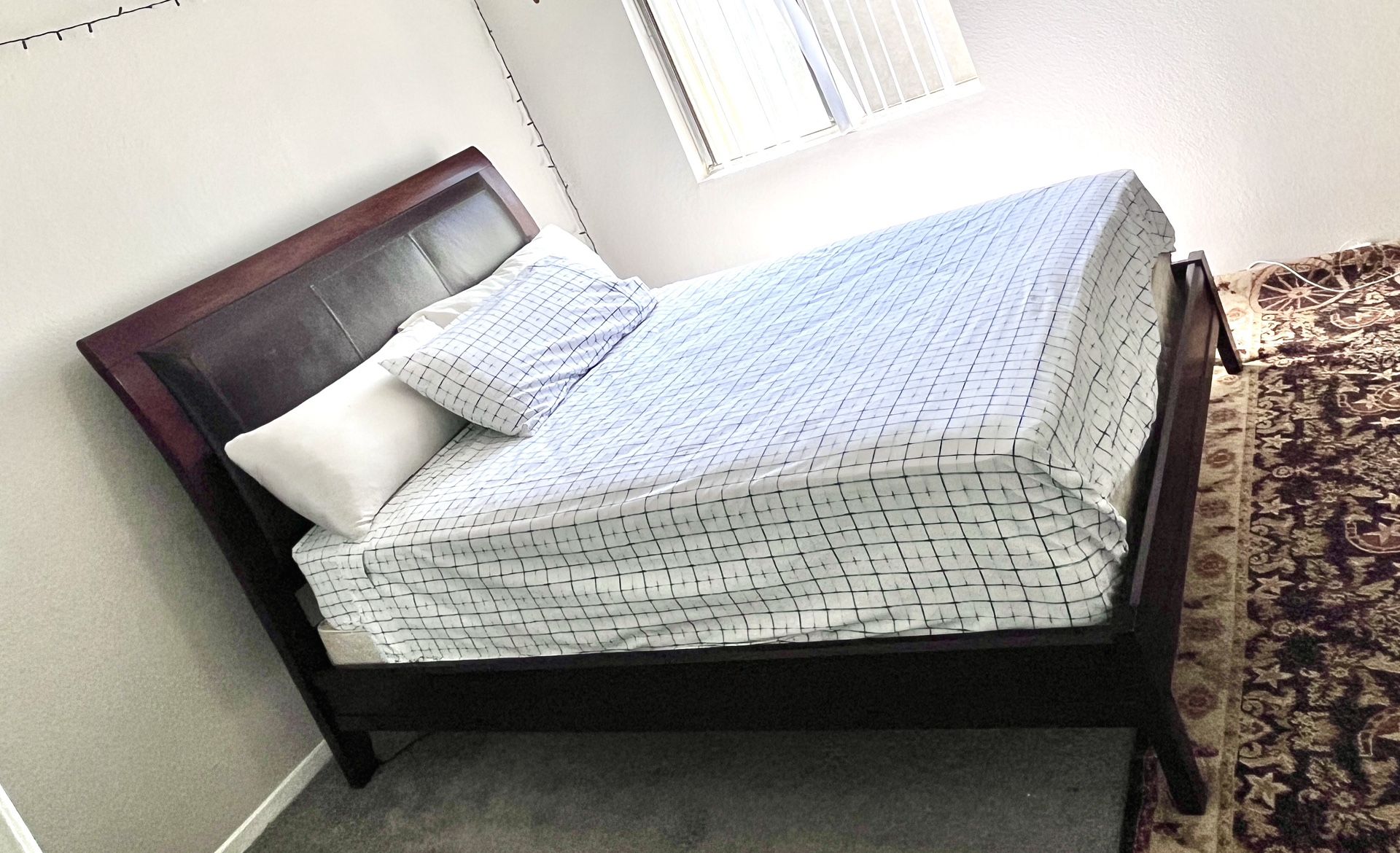 Queen Leather Headboard Bed Frame W/ Box Spring, Mattress
