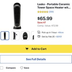 Lasko - Portable Ceramic Tower Space Heater with Remote Control Black/Silver
