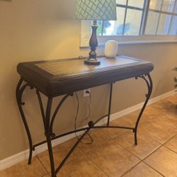 Wrought Iron & Wicker Accent Console Table – Rustic Vintage Style!