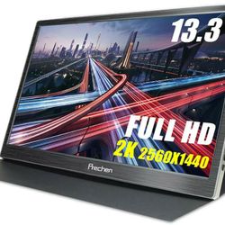 2K Portable Monitor, Prechen 13.3 Inch QHD 2560x1440 Small Monitor IPS Screen, Mini Monitor Dual Built-in Speakers Portable Gaming Monitor  Ig