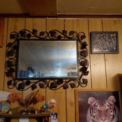 ORNATE WROUGHT IRON MIRROR WITH SCROLL WoRK FRAME