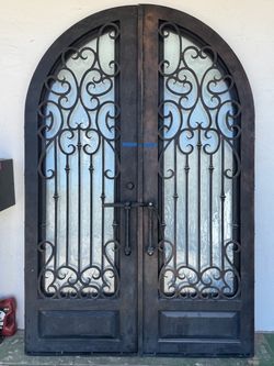 Wrought Iron Double Entry Doors with Glass 72x108