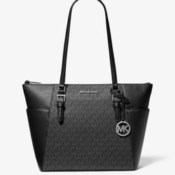 Michael Kors Charlotte Logo & Leather Top-Zip Tote Bag
