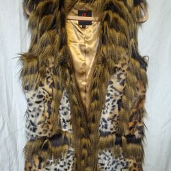 A - Adrienne Landau Original Leopard Long Hair Faux Fur Vest