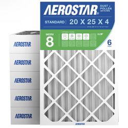 Aerostar 20x25x4 MERV 8 Air Filter, 6 Count, ACTUAL SIZE (19.50 x 24.50 x 3.75) HVAC, Furnace Filter for Allergies, Dust, Pet Dander & Smoke (MPR 1500