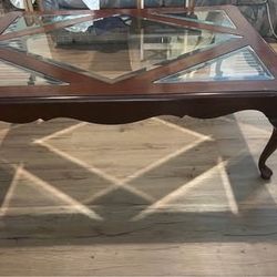 Queen Anne Style Coffee Table With Beveled Glass Inserts