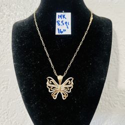 14K Solid Gold Paper Clip Chain and Pendant For Wedding 8.5Gr 16 Inches Long