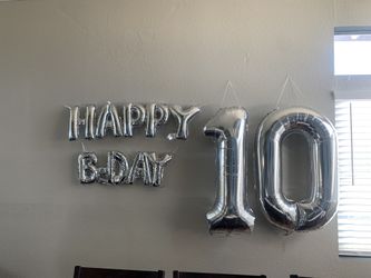 Happy birthday And Number 10 Silver Balloons 