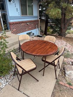 Vintage Samsonite Round Folding Table w/Matching Padded Chairs