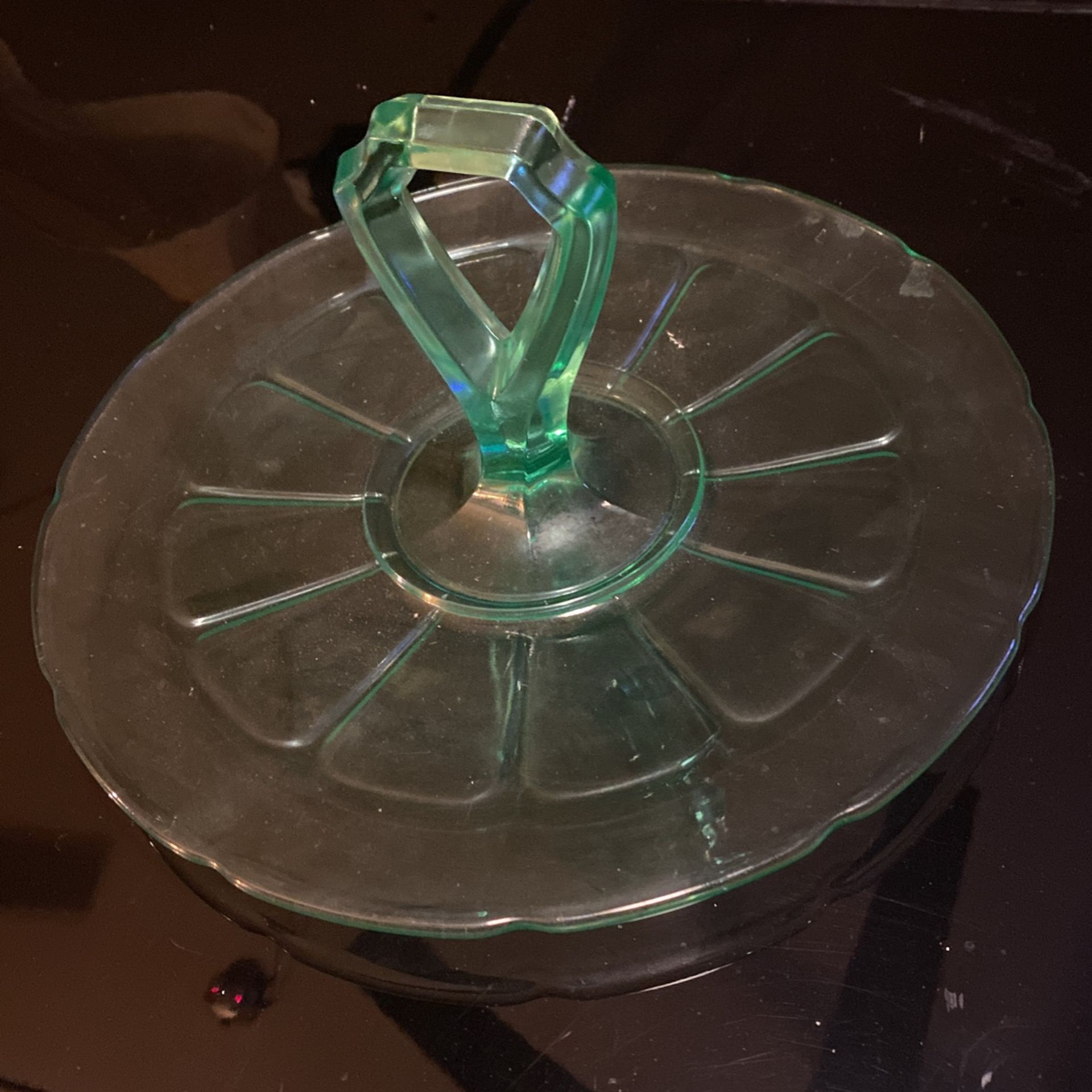 Vintage Green Uranium Glass Depression Glass Tidbit Tray -