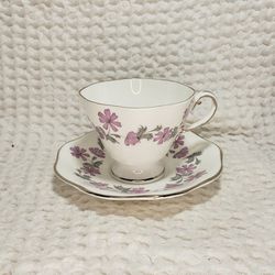 EB Foley bone china 1850 Alpine Violet tea cup 2 3/4" H X 3 1/2" W  Saucer 5 1/4" W . All in good condition and smoke free home. 