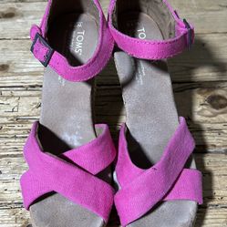 TOMS Pink Sienna Espadrilles Open Toe Wedges
