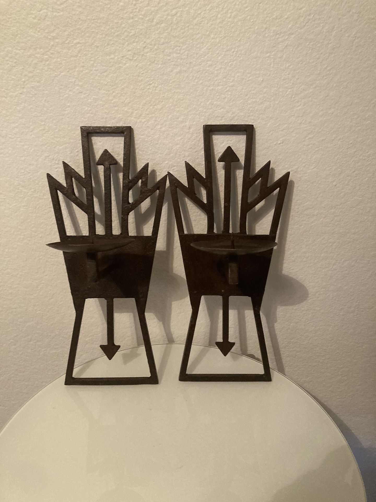Southwestern Pair of Metal Wall Sconces Candle Holders