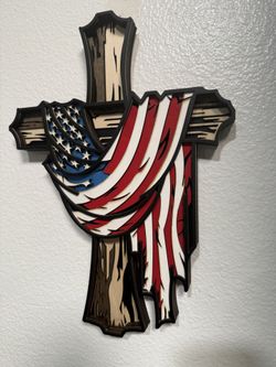 Custom Cut Wood Cross Flag USA 🇺🇸 