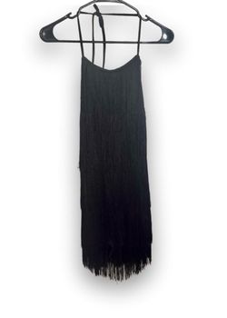 Black Fringe Mini Dress Spaghetti Strap