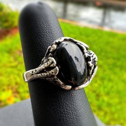 Jewelry .925 sterling silver mermaid woman black onyx 7CT Ring size 7.00