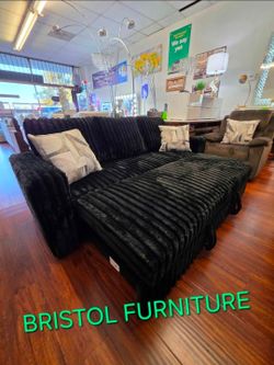 🏆 Convertible Sofa, Black Corduroy Fabric, Pull Out Sofa with USB Port, New in the Box.